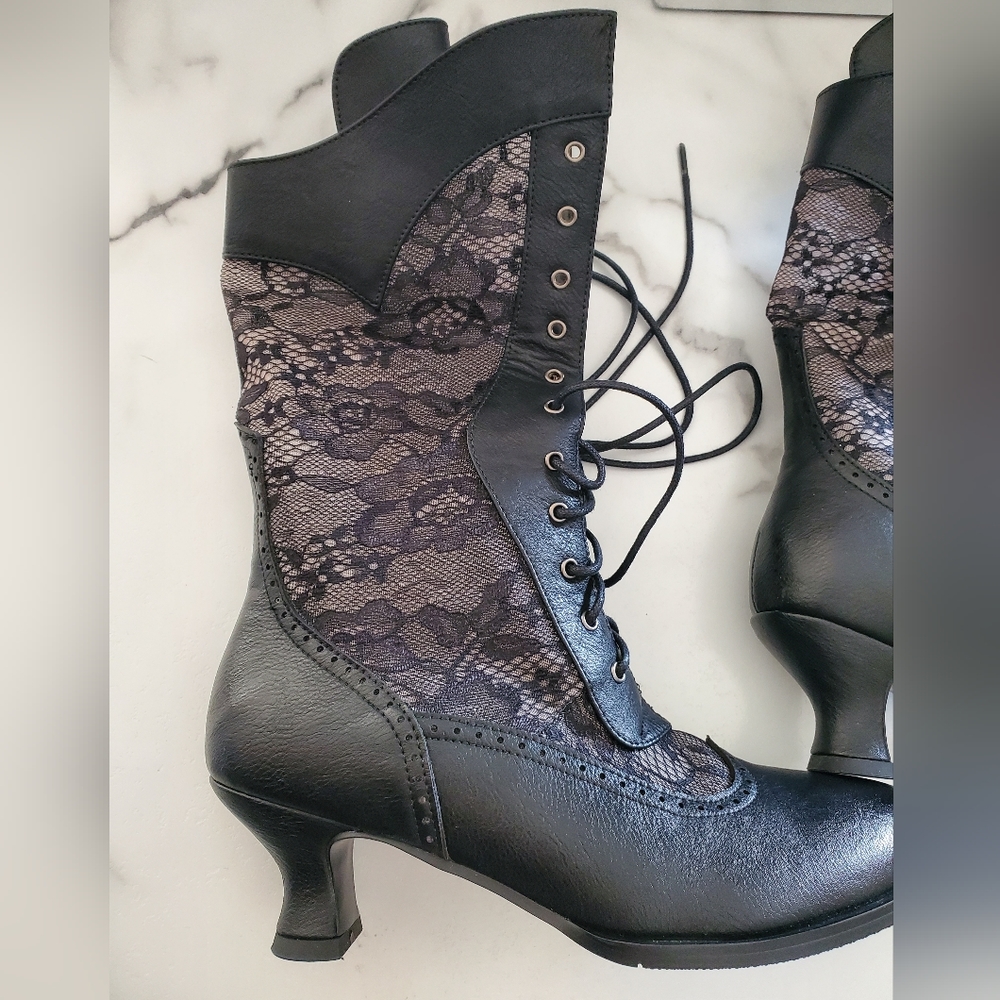 Black Heeled Lace Boots - Picture 3 of 16